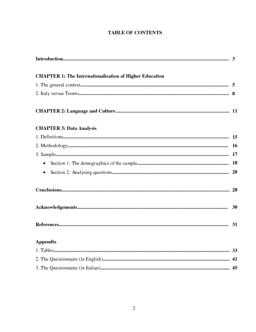 Indice della tesi: Internationalisation in an Italian speaking academic context: an analysis of foreign students' perceptions, Pagina 1