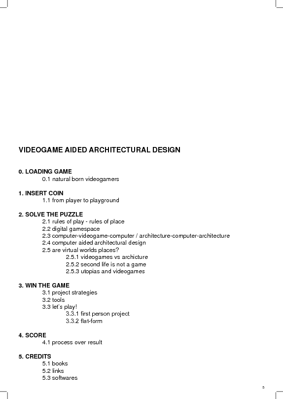 Indice della tesi: Videogame Aided Architectural Design, Pagina 1