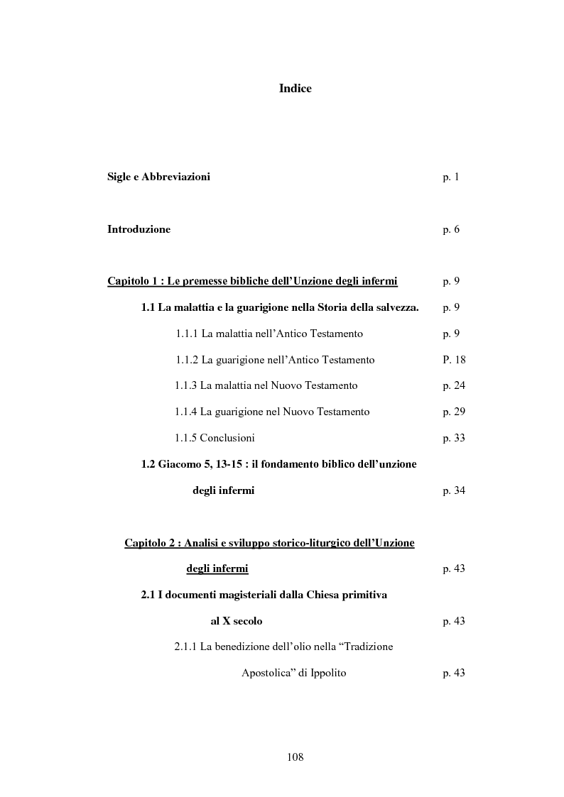 Indice della tesi: Unzione degli infermi: prospettive antropologiche e teologiche, Pagina 1