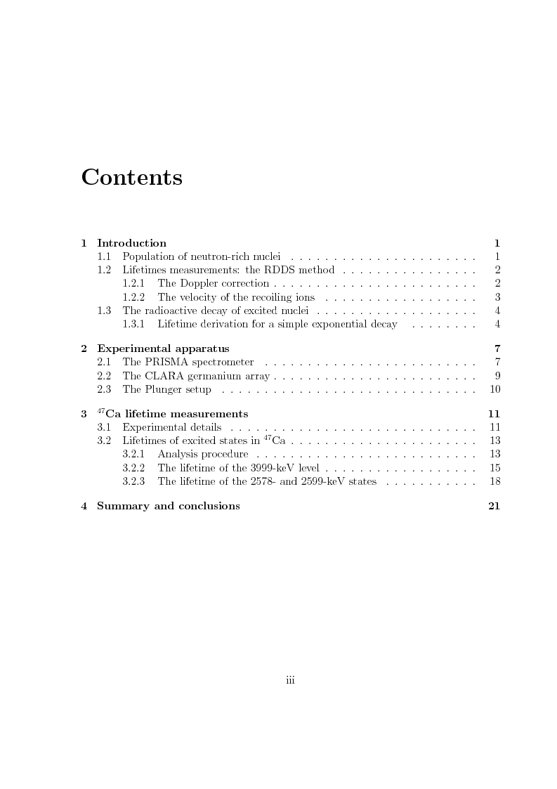 Indice della tesi: Lifetime measurements of excited states in the neutron-rich nucleus 47Ca, Pagina 1