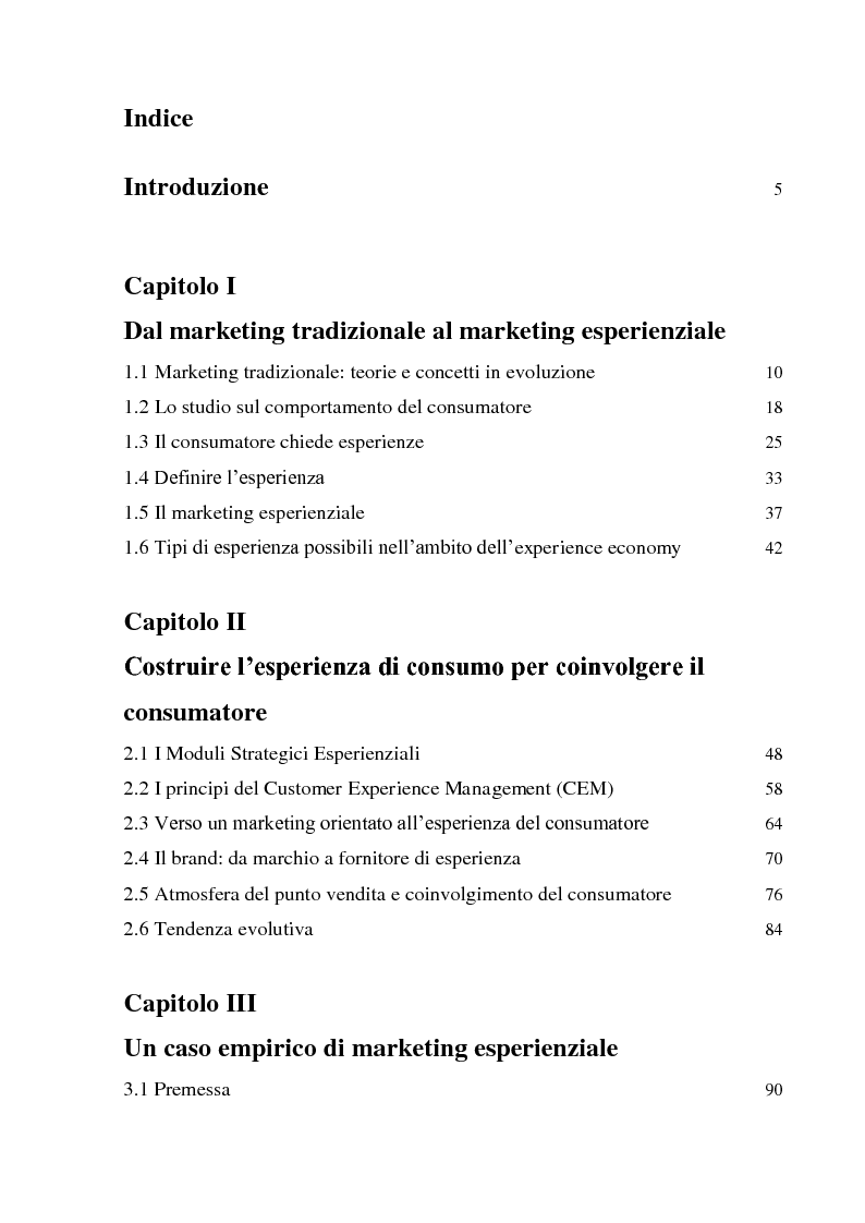 Indice della tesi: L'esperienza: una leva strategica di marketing. Il caso La Feltrinelli Libri e Musica di Palermo, Pagina 1
