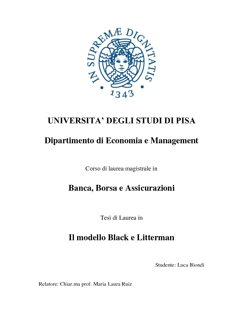Anteprima della tesi: Il modello Black e Litterman, Pagina 1