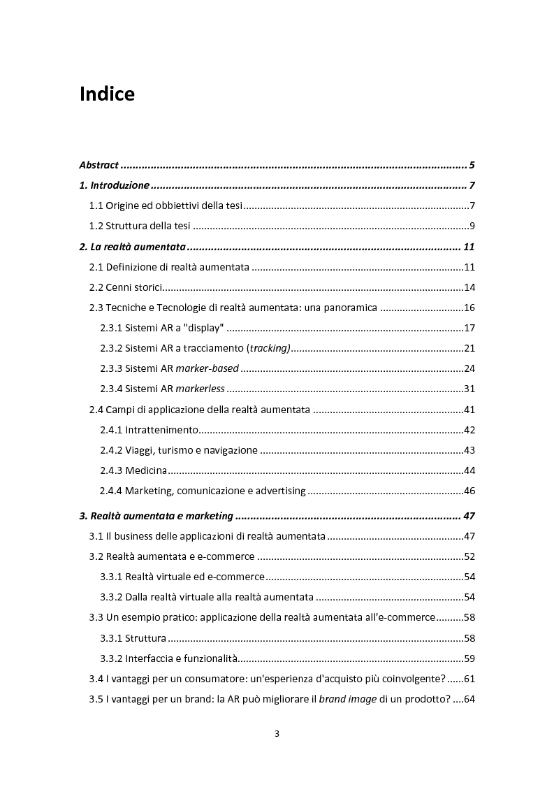 Indice della tesi: La realtà aumentata: tecniche innovative per l'advertising e l'e-commerce, Pagina 1
