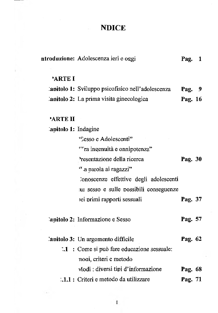 Indice della tesi: La sessualità nell'adolescenza - La gravidanza delle "teenagers", Pagina 1