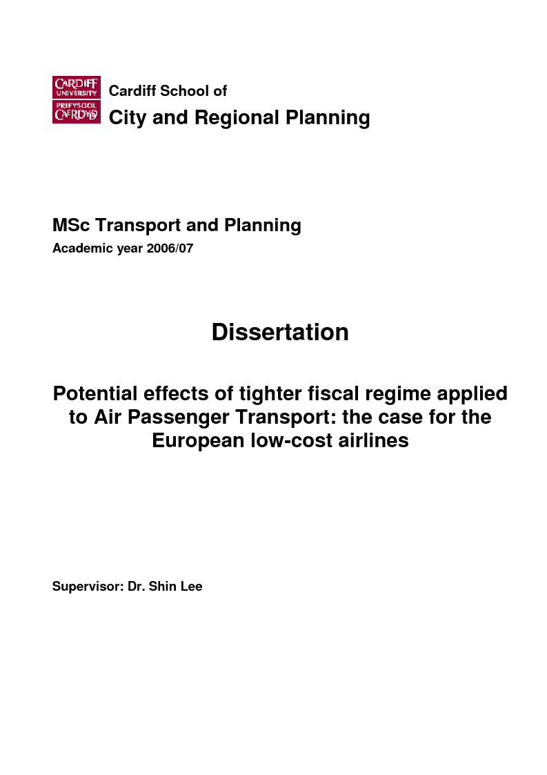 Anteprima della tesi: Potential effects of tighter fiscal regime applied to Air Passenger Transport: the case for the European low-cost airlines, Pagina 1