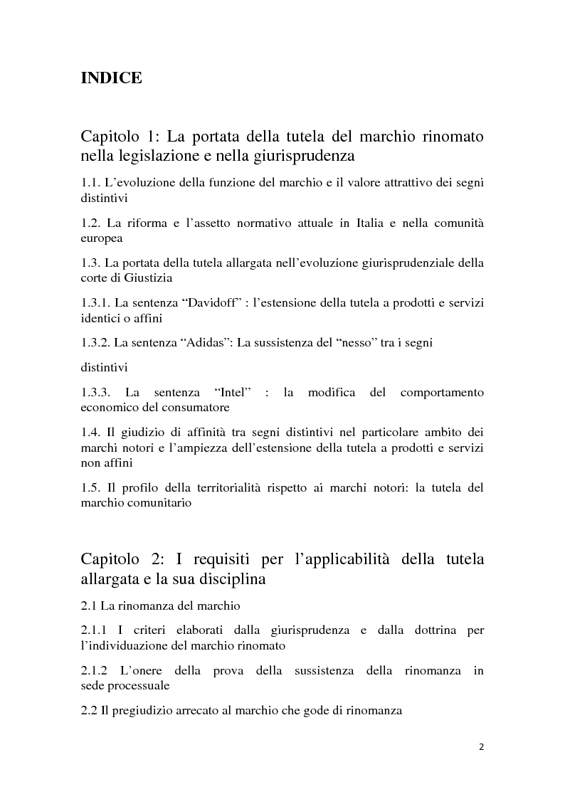 Indice della tesi: I marchi che godono di rinomanza, Pagina 1