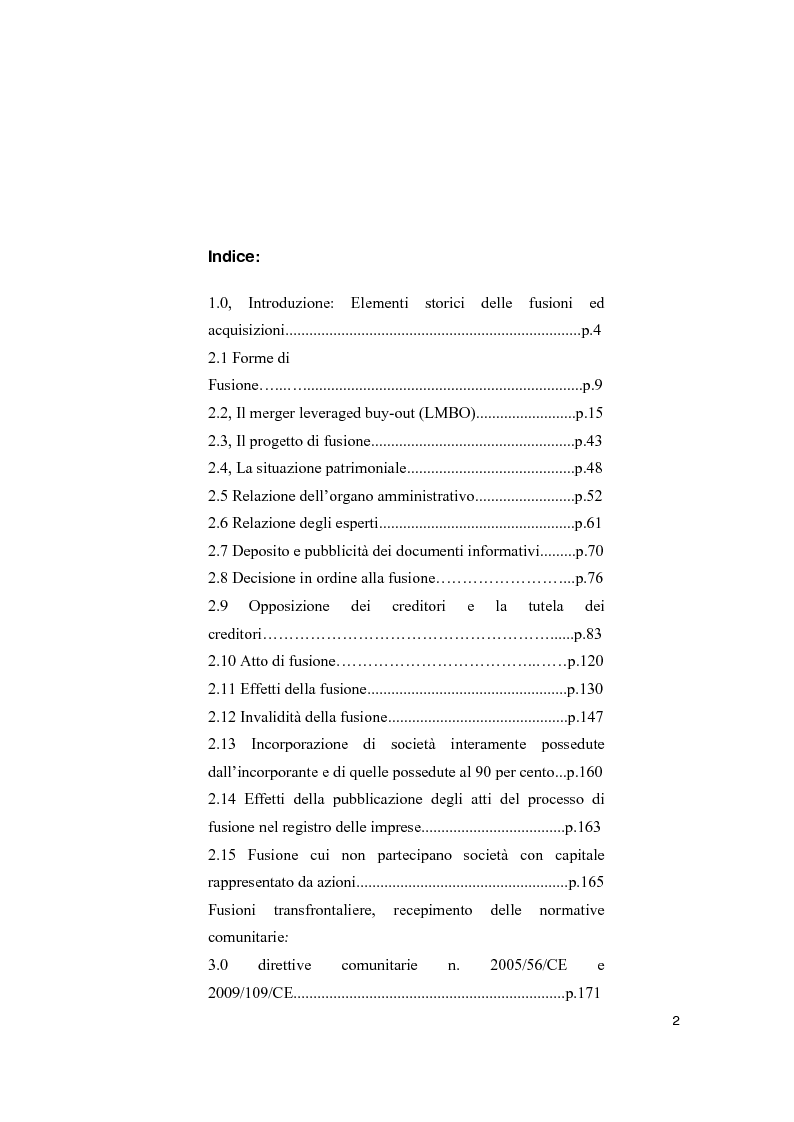 Indice della tesi: Le fusioni transnazionali tra diritto comunitario e norme interne, Pagina 1