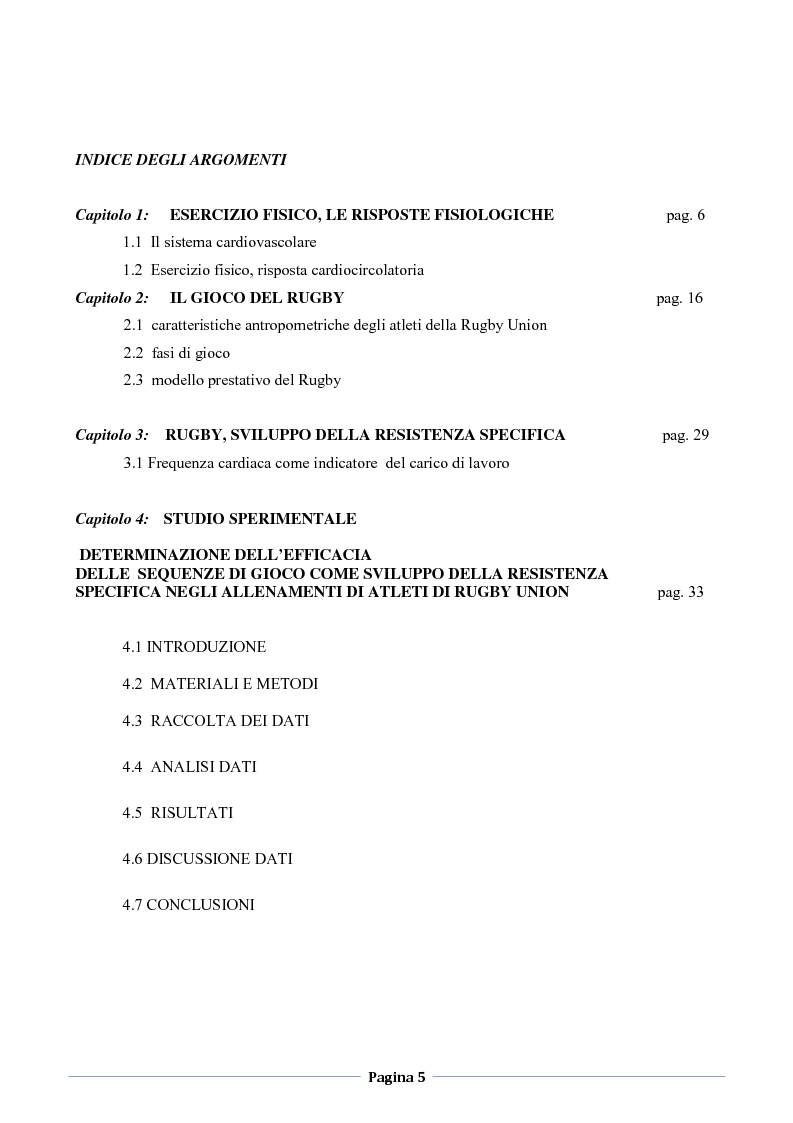 Indice della tesi: Valutazione funzionale applicata al Rugby Union, Pagina 1