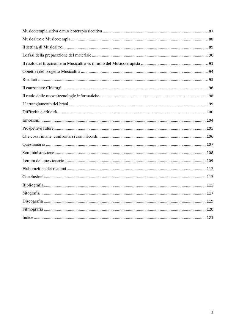 Indice della tesi: La follia nella canzone popolare italiana: la musica popolare italiana come strumento di riabilitazione psichiatrica in una esperienza di tirocinio nel Centro Semiresidenziale Vincenzo Chiarugi, Pagina 2