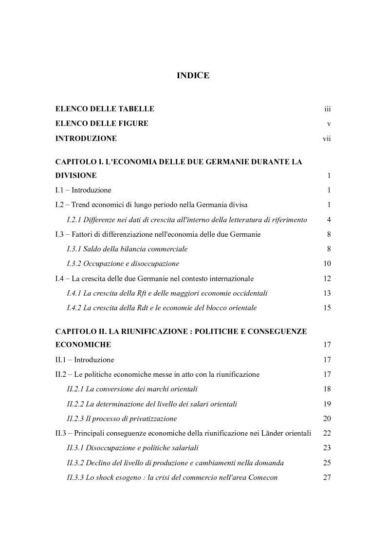 Indice della tesi: L'economia tedesca dalla divisione all'unità, Pagina 1
