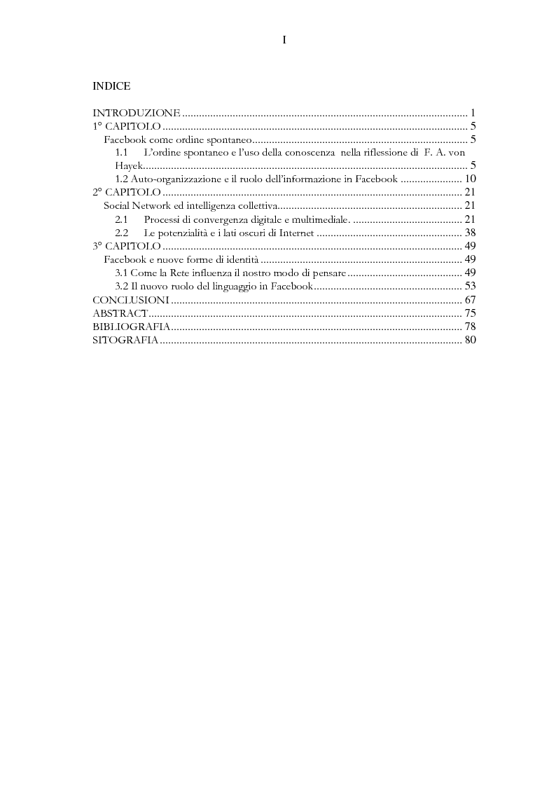 Indice della tesi: Facebook come catalizzatore di conoscenza, Pagina 1