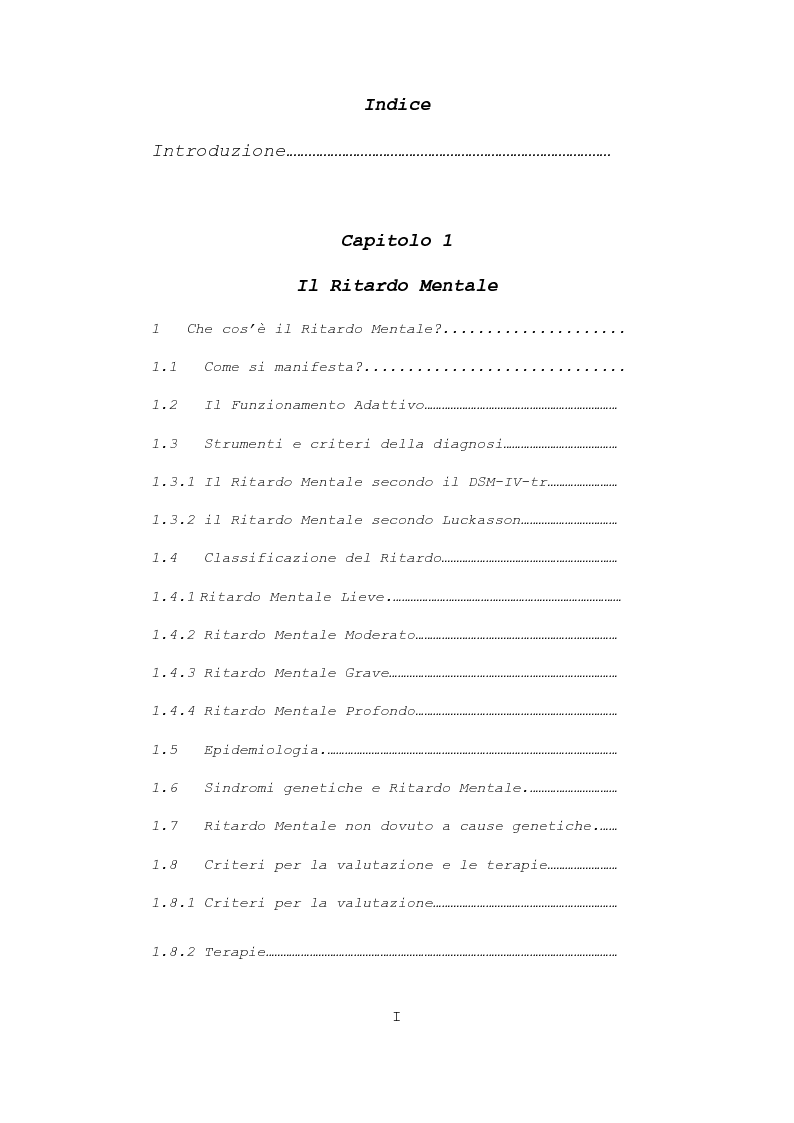 Indice della tesi: Progetto G. Dal piano educativo individualizzato al progetto di vita, Pagina 1