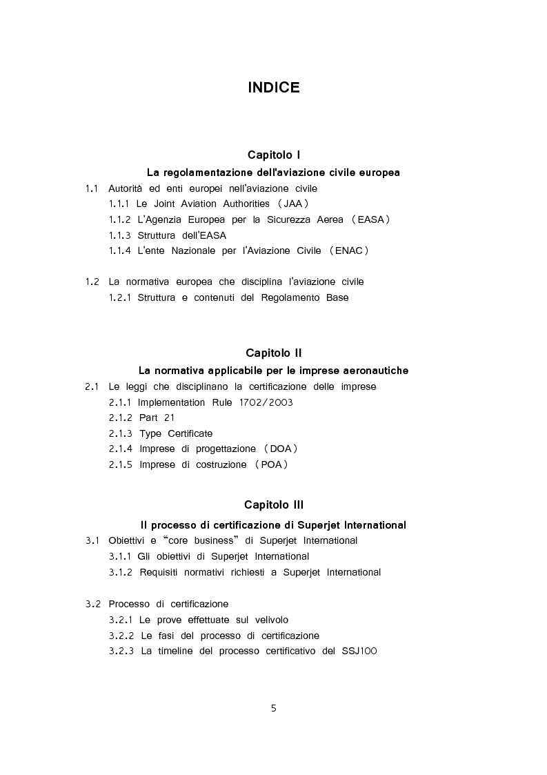 Indice della tesi: Certificazione delle imprese di progettazione e costruzione aeronautica, Pagina 1