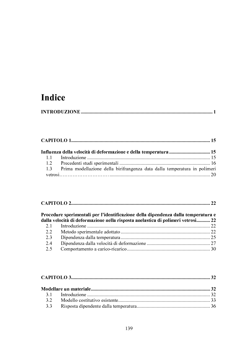 Indice della tesi: Caratterizzazione di materiali plastici: influenza di temperatura e velocità di deformazione, Pagina 1