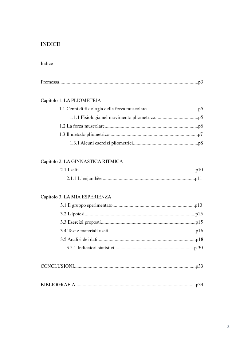 Indice della tesi: La pliometria nella ginnastica ritmica, Pagina 1