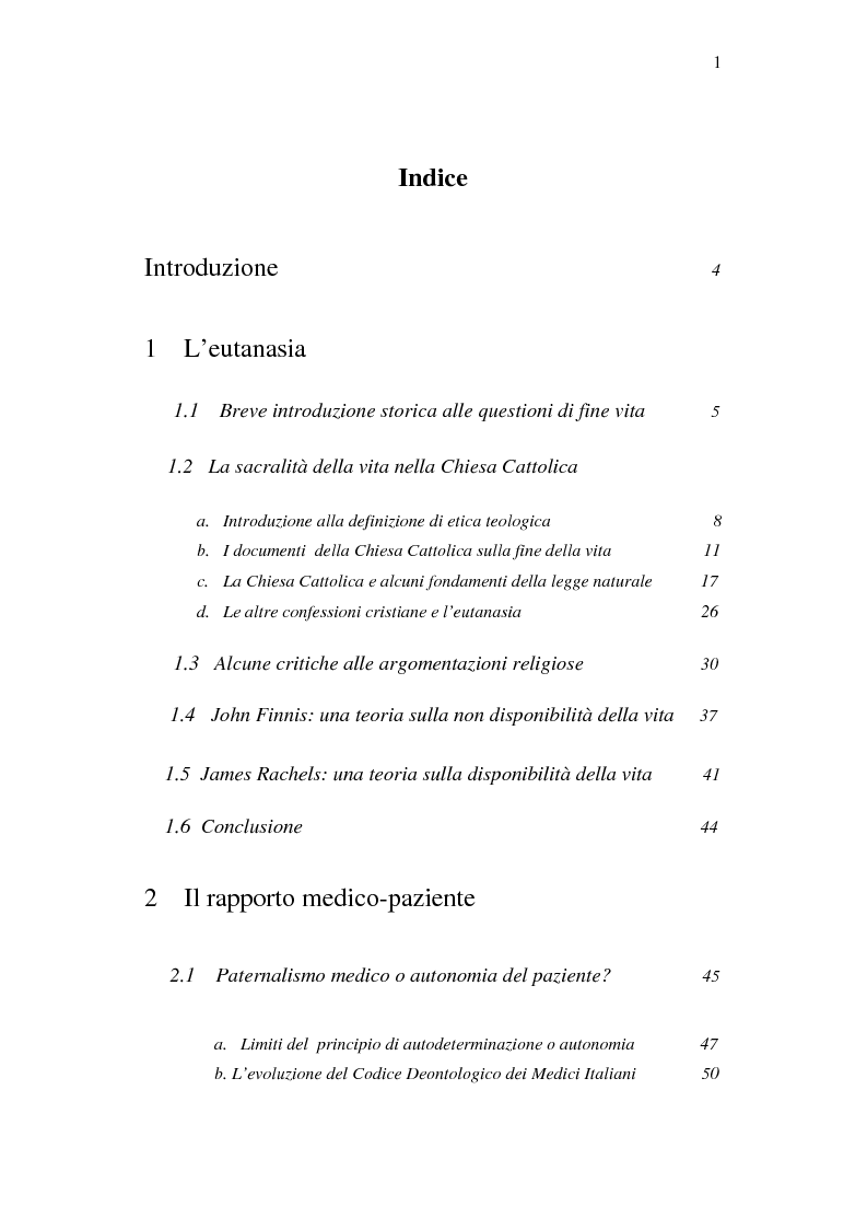 Indice della tesi: Questioni di fine vita, Pagina 1