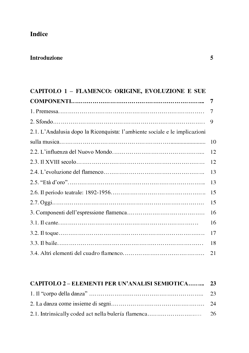 Indice della tesi: FLAMENCO tra danza pura e danza rappresentativa, Pagina 1