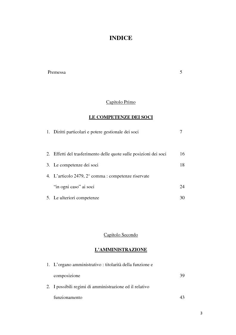 Indice della tesi: Amministrazione e controllo nella Società a Responsabilità Limitata, Pagina 1