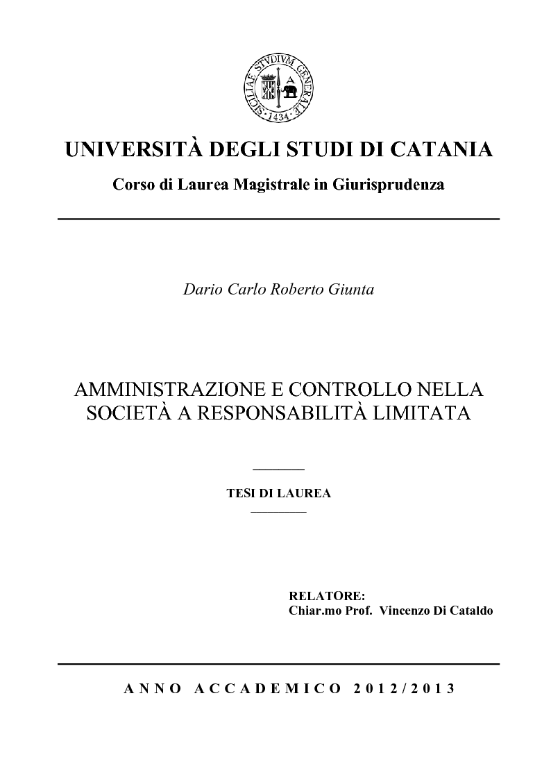 Anteprima della tesi: Amministrazione e controllo nella Società a Responsabilità Limitata, Pagina 1