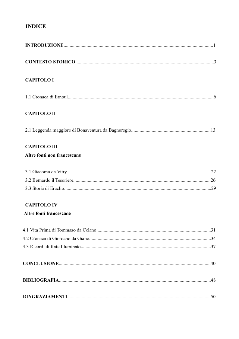 Indice della tesi: Un episodio di confronto interreligioso fra cristianesimo e islam: Francesco d'Assisi e il sultano d'Egitto al-Malik al-Kāmil durante la quinta crociata, Pagina 1