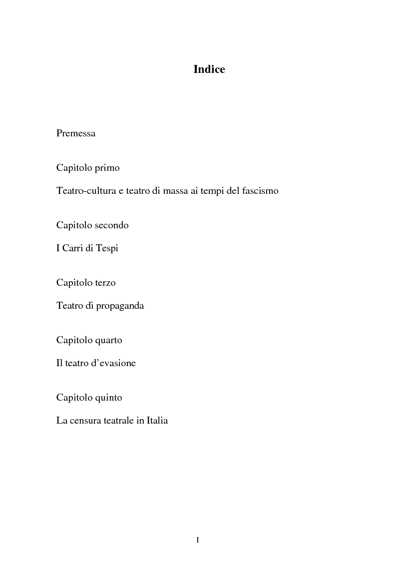 Indice della tesi: Il fascismo e il teatro, Pagina 1