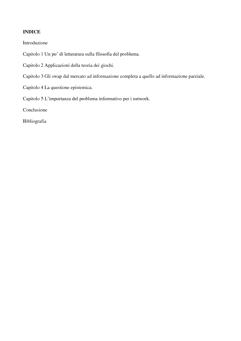 Indice della tesi: Le asimmetrie informative secondo l'approccio della teoria dei giochi., Pagina 1