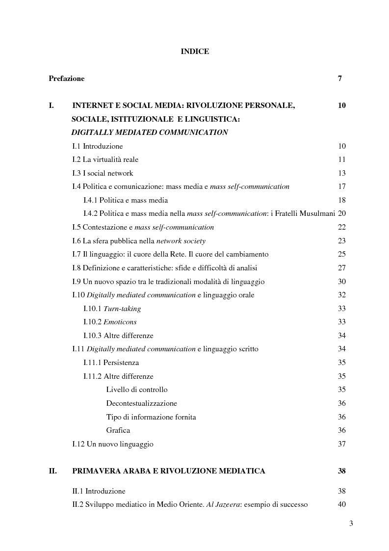 Indice della tesi: Internet, social network e propaganda politica: il caso delle Primavere Arabe, Pagina 1