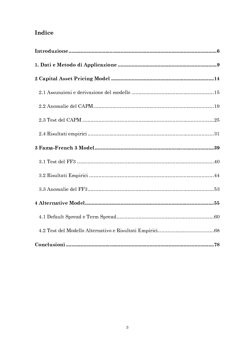Indice della tesi: Yield Spreads come fattori alternativi di rischio per Size e Book-to-Market nel Mercato Europeo, Pagina 1