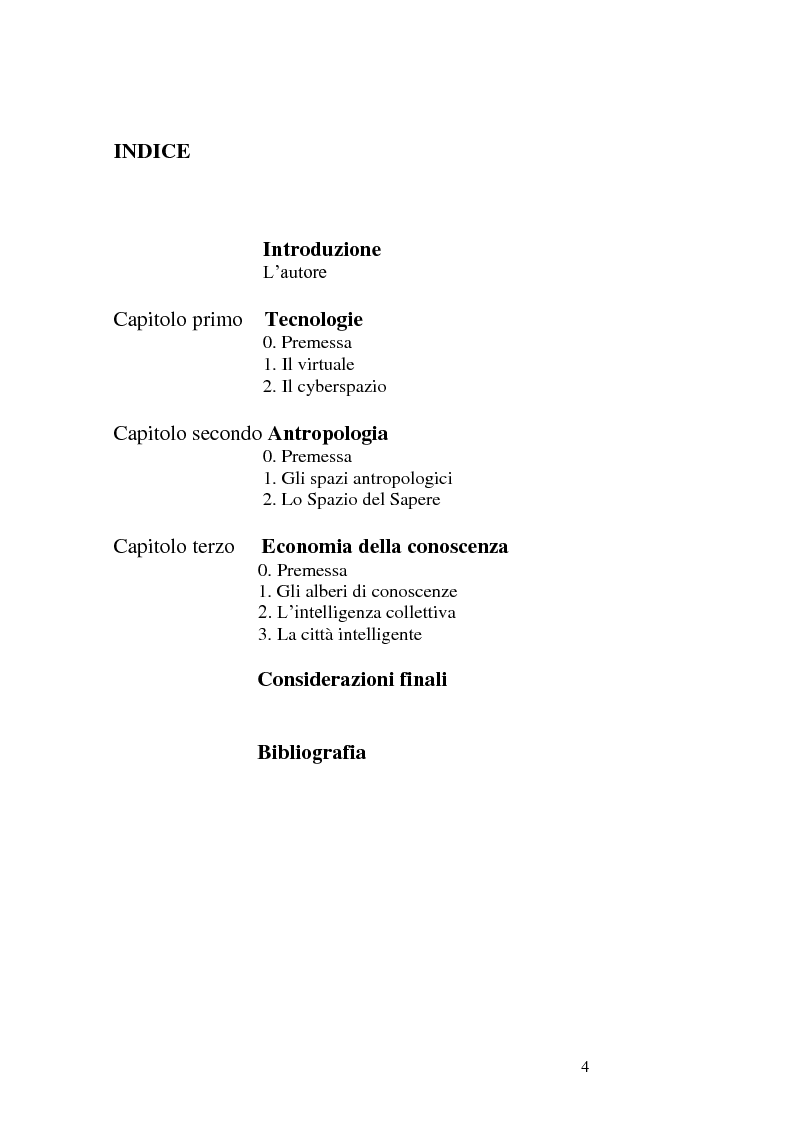 Indice della tesi: Il problema dell’intelligenza collettiva in Pierre Lévy. Una prospettiva di comunicazione pubblica., Pagina 1