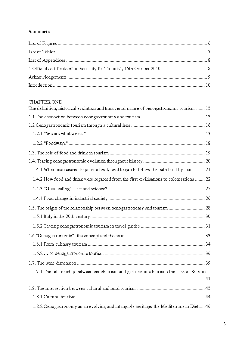 Indice della tesi: Cultural Experiences in Italian Oenogastronomic Tourism: Treviso, The City of Tiramisù, Pagina 1