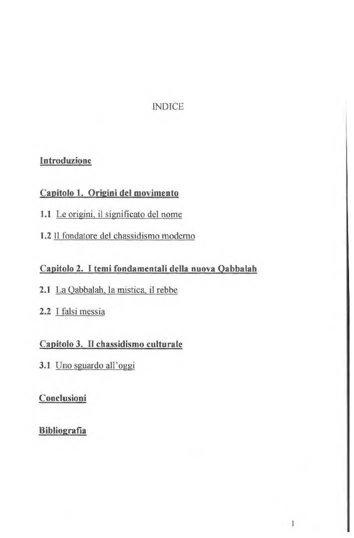 Indice della tesi: Chassidismo: mistica e messianismo, Pagina 1