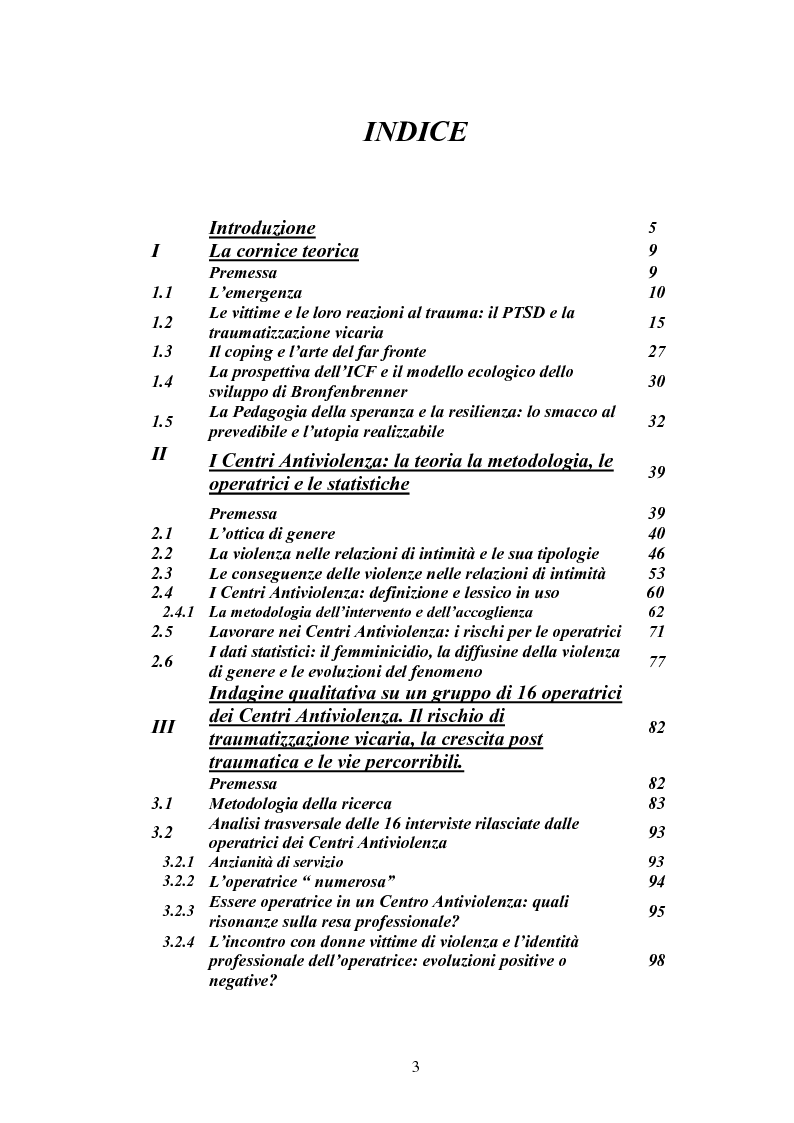 Indice della tesi: Le operatrici dei Centri Antiviolenza: che le essenziali non siano invisibili agli occhi , Pagina 1