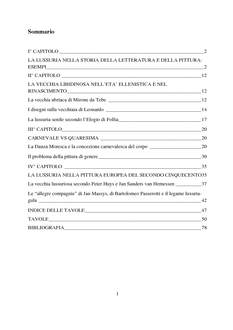 Indice della tesi: La vecchia lussuriosa nell'arte europea del Cinquecento., Pagina 1