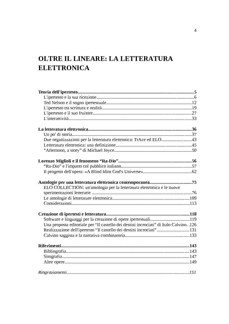 Indice della tesi: Oltre il lineare: la letteratura elettronica, Pagina 1
