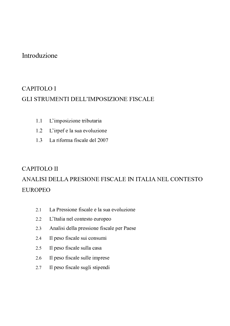 Indice della tesi: Geografia della tassazione in Italia: l'IRPEF, Pagina 1