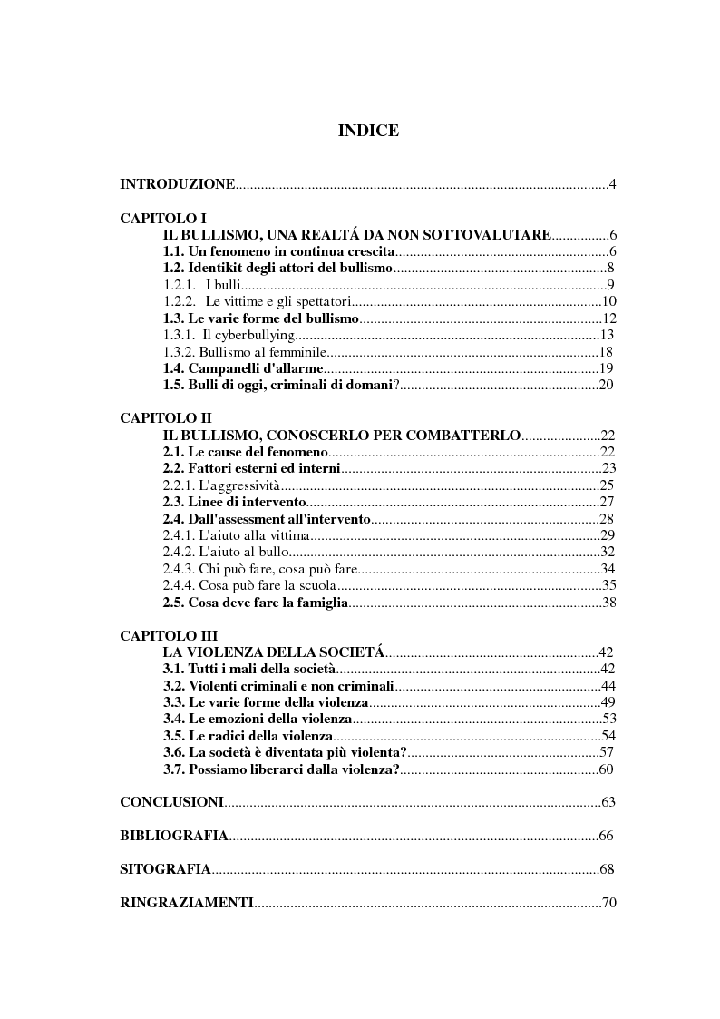 Indice della tesi: Bulli e bullismo: società violenta?, Pagina 1