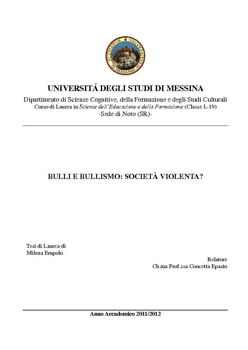 Anteprima della tesi: Bulli e bullismo: società violenta?, Pagina 1