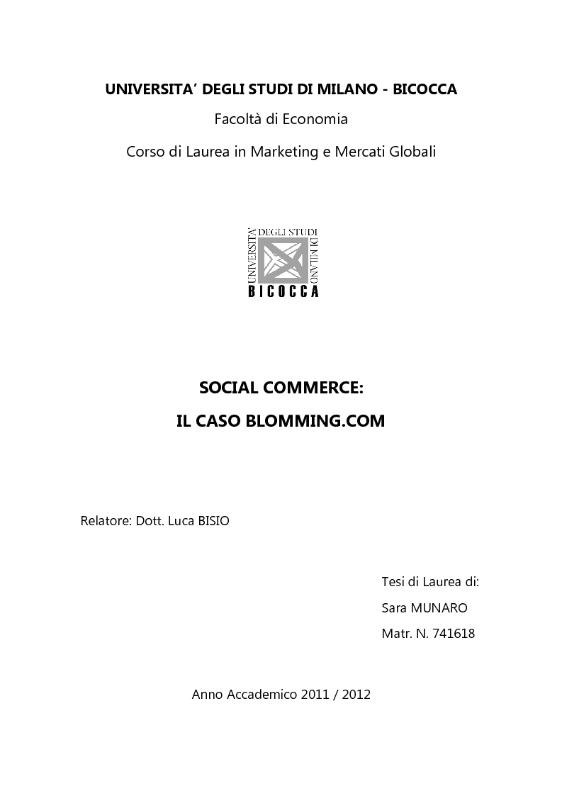 Anteprima della tesi: Social Commerce: Il caso Blomming.com, Pagina 1