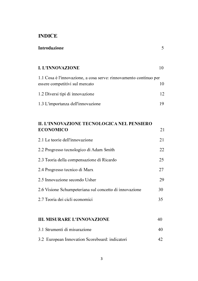 Indice della tesi: La misura dell'innovzione dei sistemi territoriali, Pagina 1