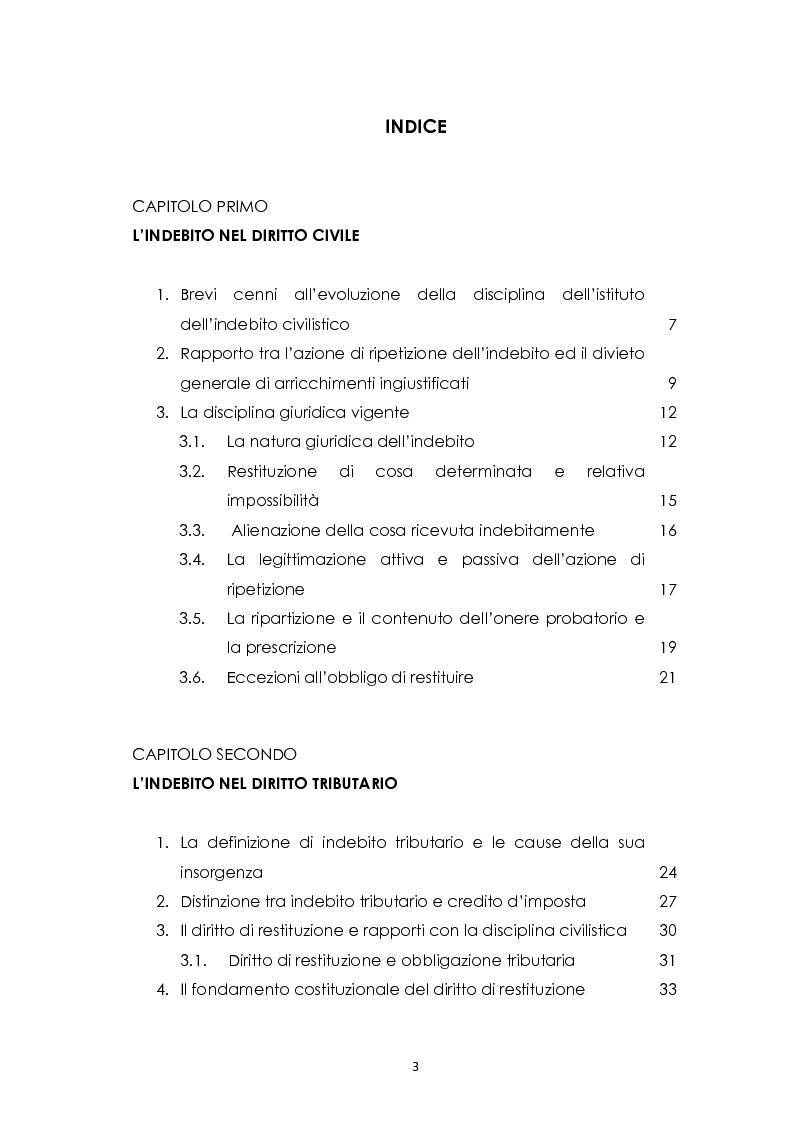 Indice della tesi: L'indebito tributario, Pagina 1