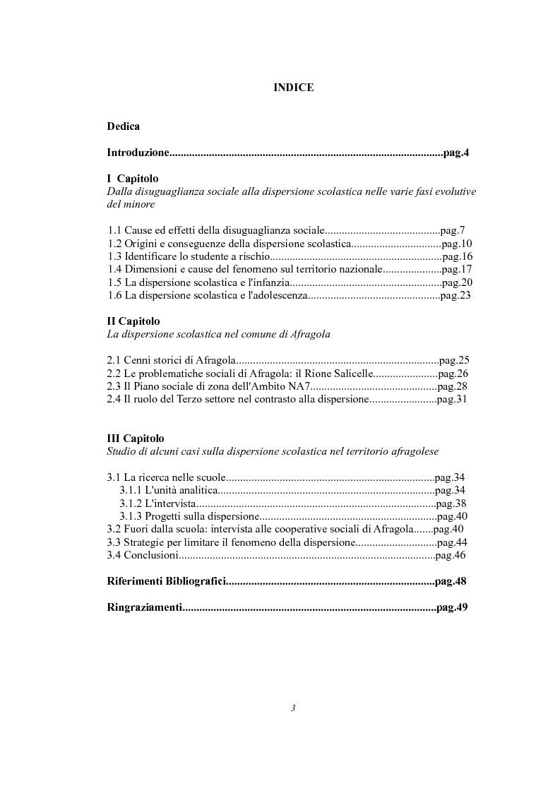 Indice della tesi: Il fenomeno della dispersione scolastica: il caso Afragola, Pagina 1