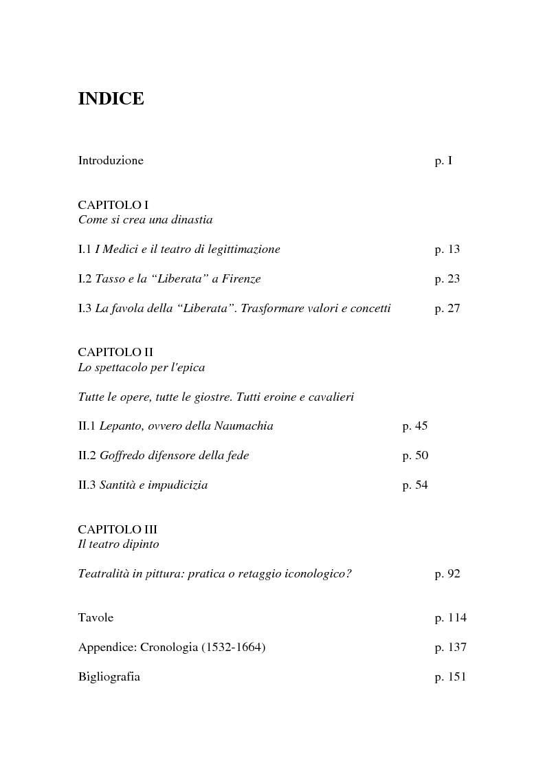 Indice della tesi: Al servizio del Granduca: l'epica e lo spettacolo delle armi, Pagina 1