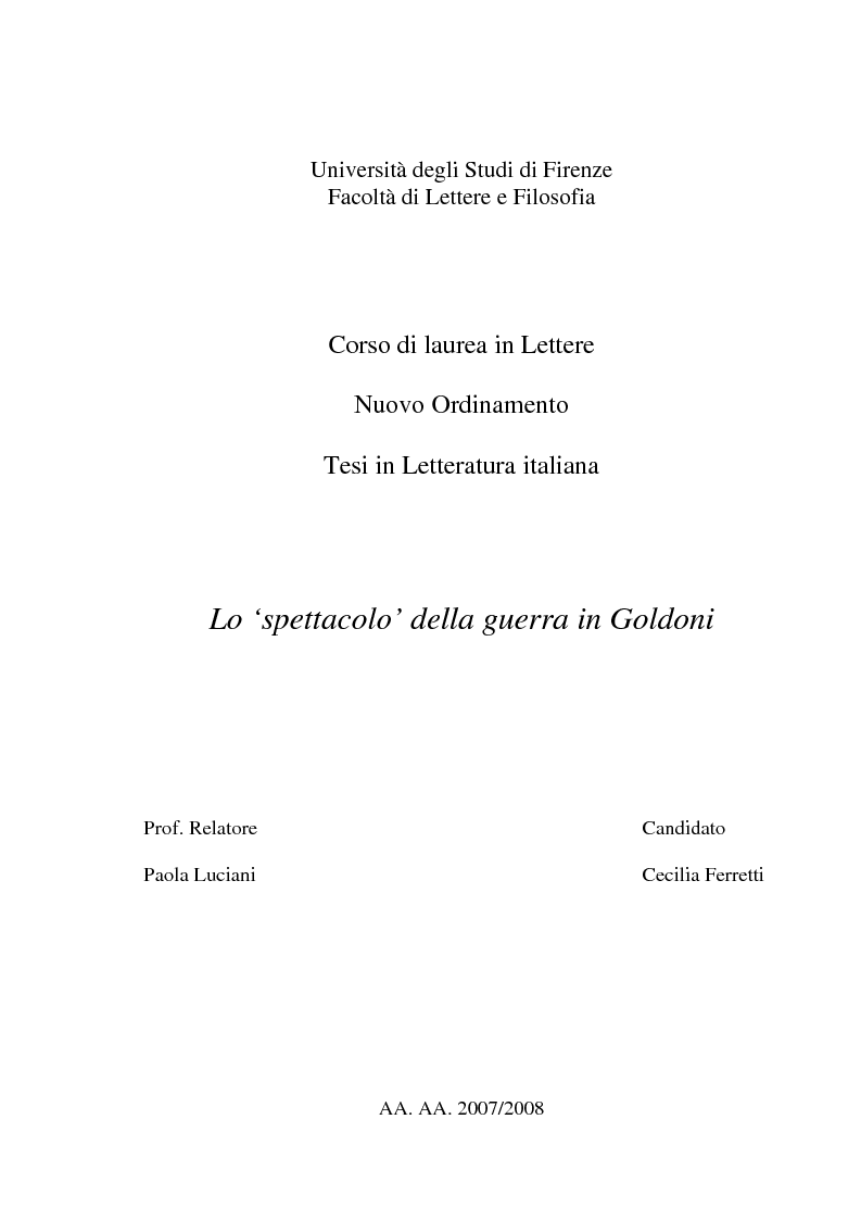 Anteprima della tesi: Lo "spettacolo" della guerra in Goldoni, Pagina 1