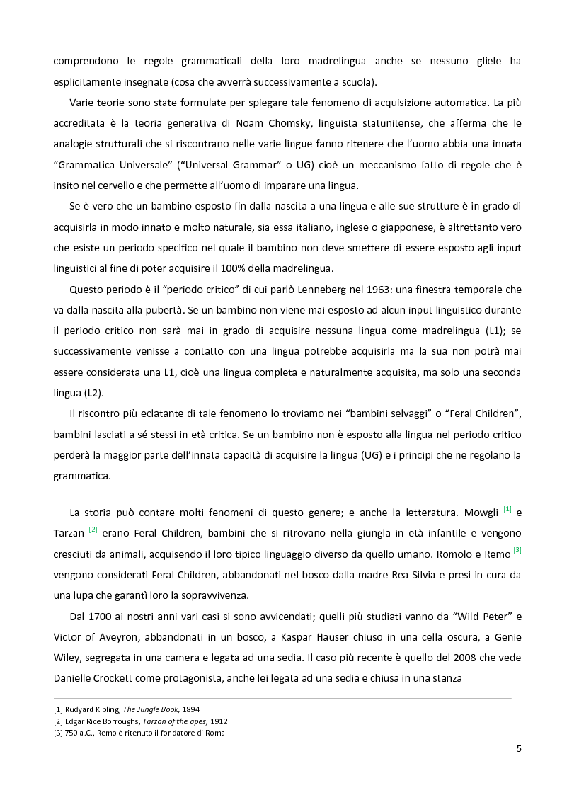 Anteprima della tesi: Il linguaggio nei casi di 'bambini selvaggi' - Language in Feral children, Pagina 3