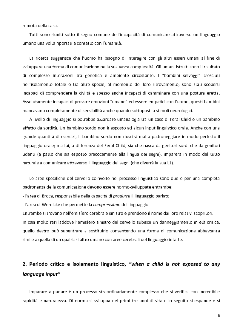 Anteprima della tesi: Il linguaggio nei casi di 'bambini selvaggi' - Language in Feral children, Pagina 4