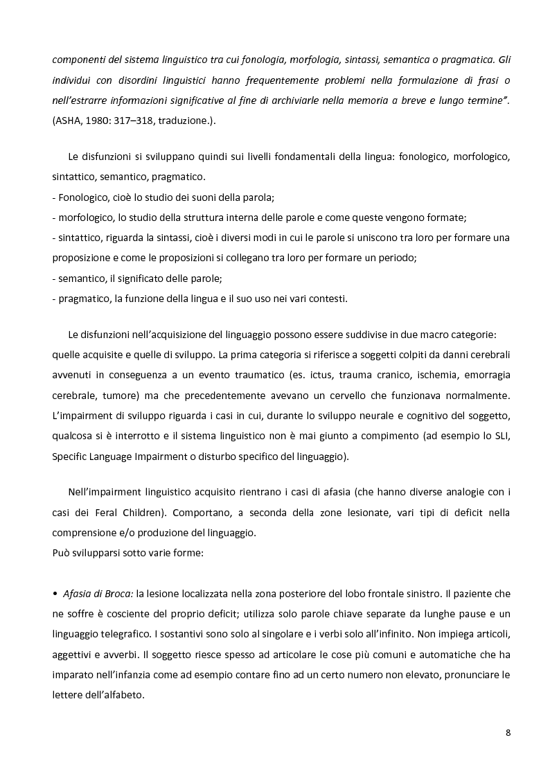 Anteprima della tesi: Il linguaggio nei casi di 'bambini selvaggi' - Language in Feral children, Pagina 6