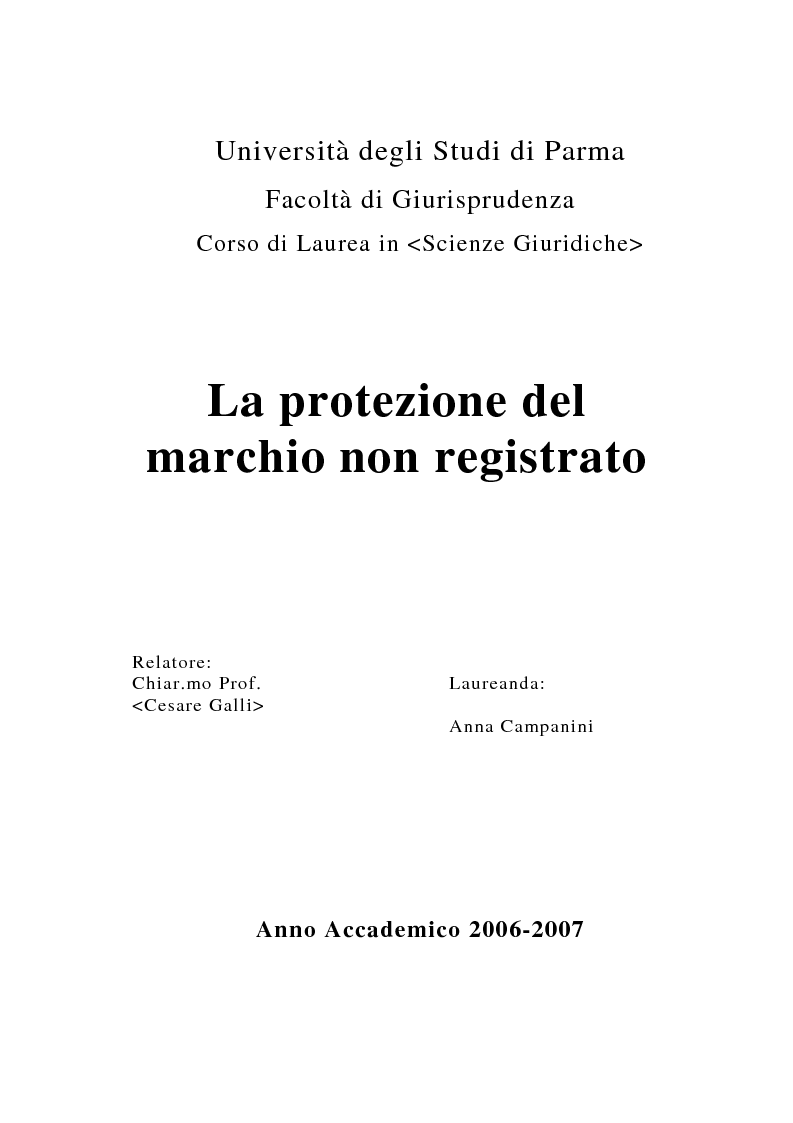 Anteprima della tesi: La Protezione del Marchio non registrato, Pagina 1