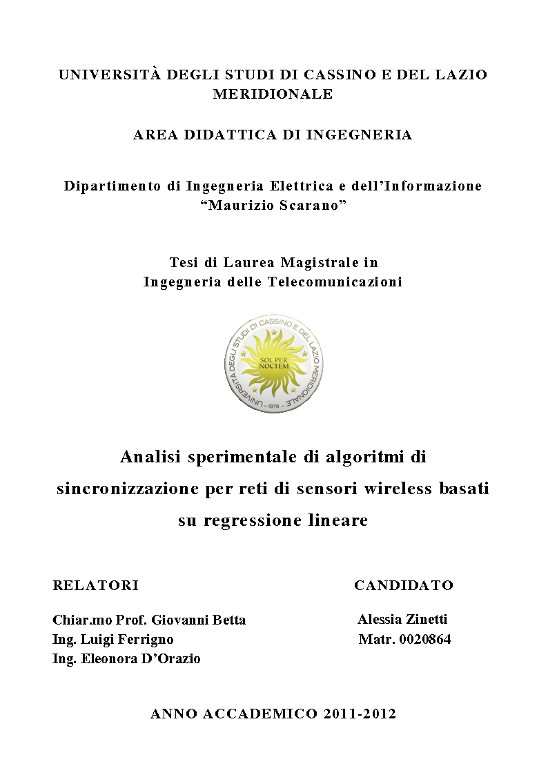 Anteprima della tesi: Analisi sperimentale di algoritmi di sincronizzazione per reti di sensori wireless basati su regressione lineare, Pagina 1