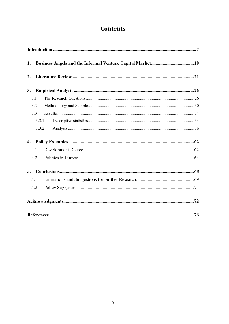 Indice della tesi: Investment Policies and Behavior of Italian Business Angels: an Empirical Analysis, Pagina 1