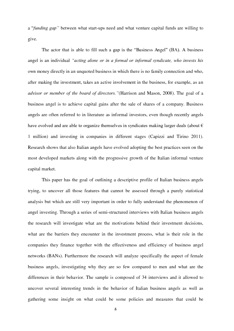Anteprima della tesi: Investment Policies and Behavior of Italian Business Angels: an Empirical Analysis, Pagina 3